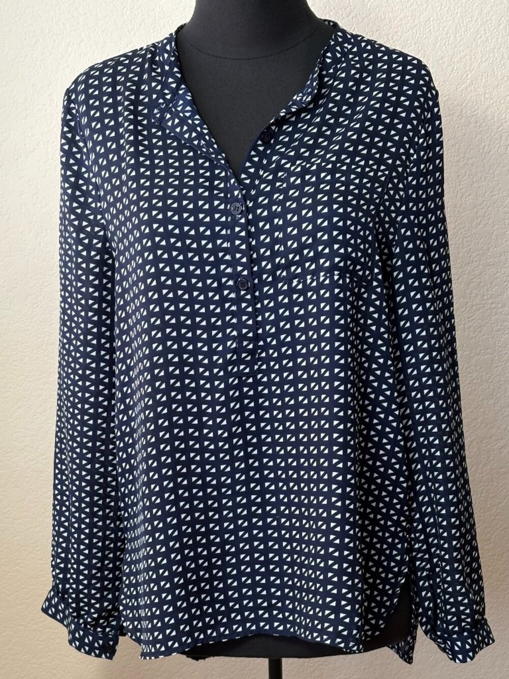 Fun2Fun Navy Geometric Print Blouse M